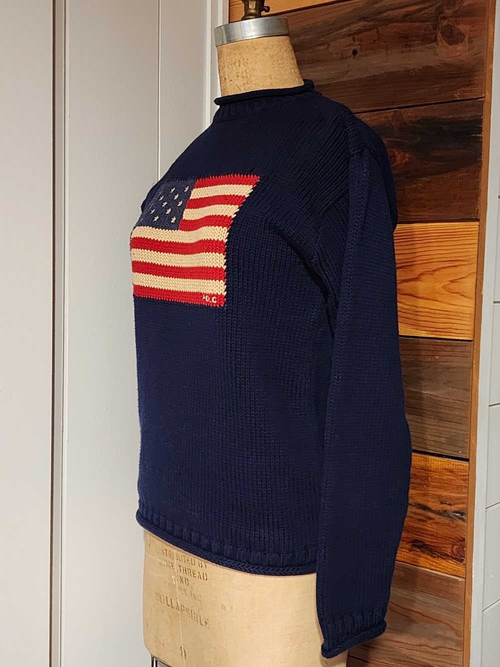 Polo by Ralph Lauren Navy Crewneck Sweater with American Flag Knit - Picture 2 of 5
